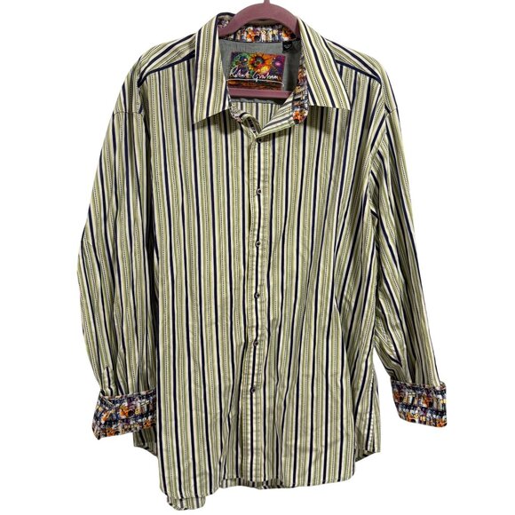 Robert Graham Multicolor Stripe Long Sleeve Flipped Cuff  Shirt Men's Size 3XL - Picture 1 of 9